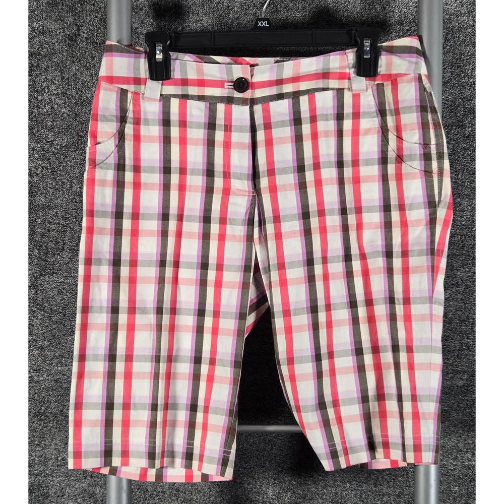Lija Womens Pink Purple Plaid Golf Shorts Size 6 Made in Canada Cotton Blend